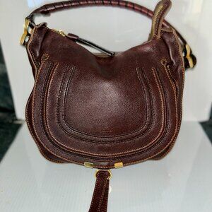 Chloe Marcie Medium Hobo, Brown Pebbled Saddle Bag, Italy, brass hardware